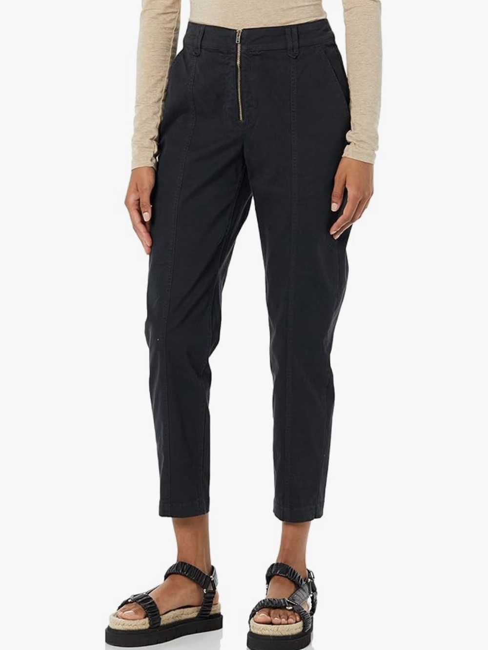 Black High-Waist Ankle Trousers with Exposed Zip
